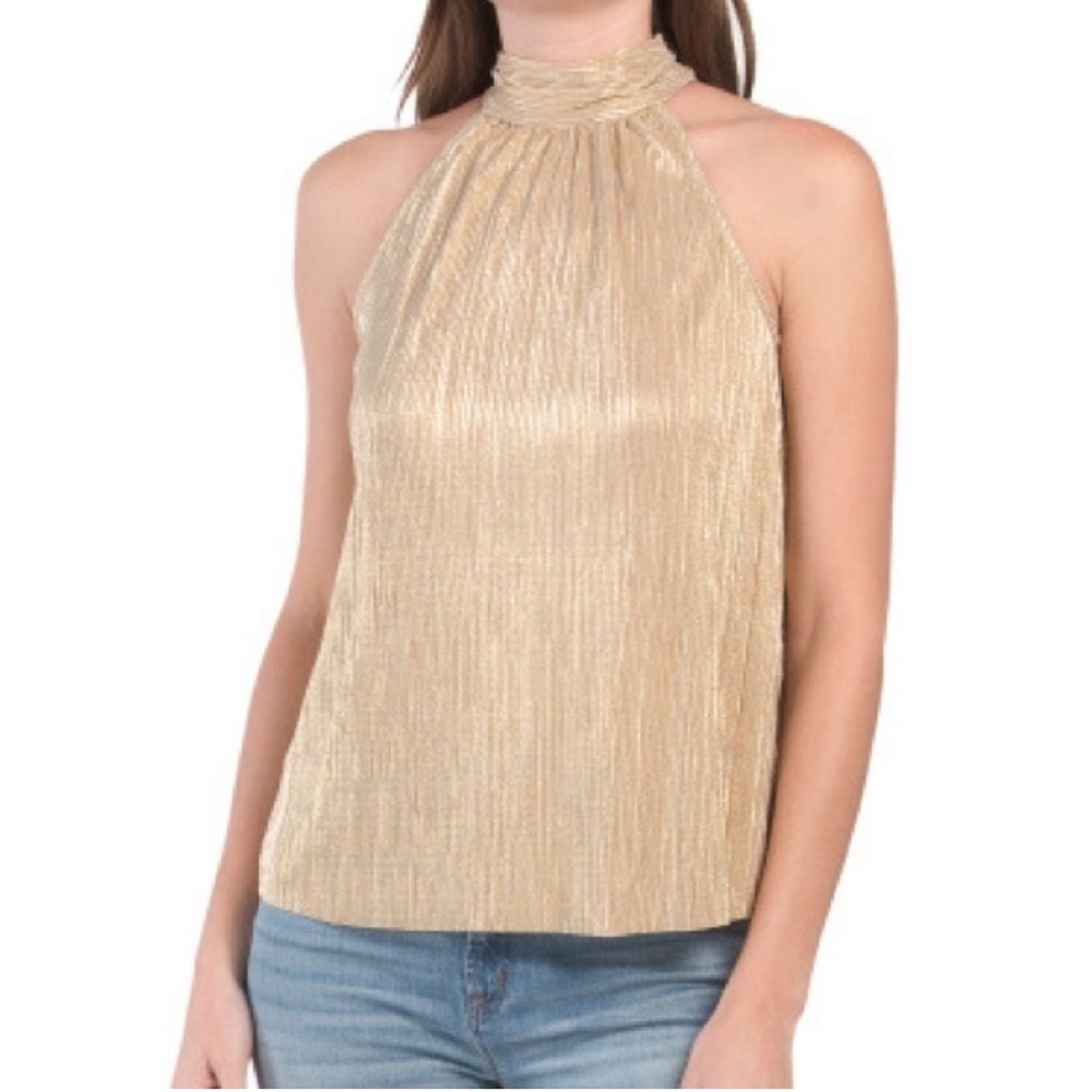 CeCe Gold Sleeveless Pleated Top
